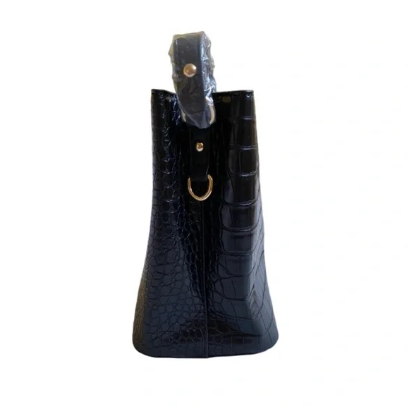 New Aota Elena Vegan Leather Croc Embossed Crossbody Bucket Bag Black - Picture 5 of 12